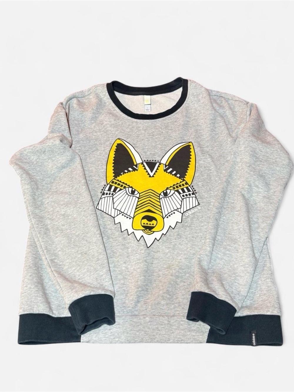 adidas Men's Grey Sweatshirt with Yellow Fox Graphic